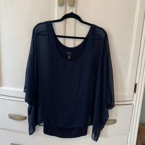 Navy tank with sheer overlay sleeves